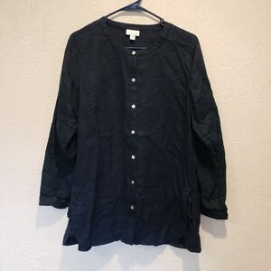 J Jill Tunic Womens Medium Navy Blue Love Linen Round Neck Tie Hem Split M